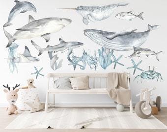 Ocean Wall Stickers, Sealife Wall Stickers, Sealife Stickers, Bedroom Wall Stickers for children's room, kids wall decals, Whale Sticker