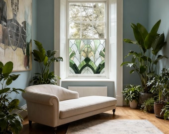 Art Deco Privacy Window Film, Geometric Stained Glass Style