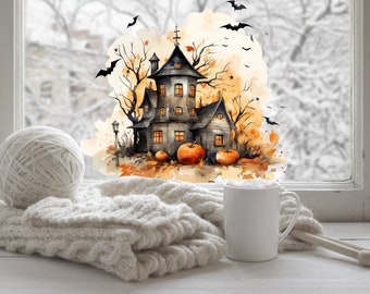 Raamsticker Halloween spookhuis, dubbelzijdige herbruikbare sticker