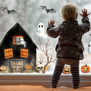Halloween Fensteraufkleber, Wiederverwendbare Halloween Fensteraufkleber, Doppelseitige Halloween Aufkleber, Halloween Geist Fensteraufkleber, Halloween
