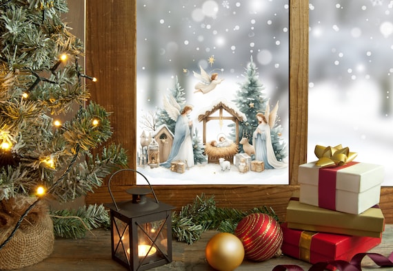 Weihnachten Fenster Aufkleber, Weihnachten Krippe Fenster Aufkleber,  Doppelseitige wiederverwendbare Weihnachten Fenster Aufkleber  Fensteraufkleber Weihnachten, - .de