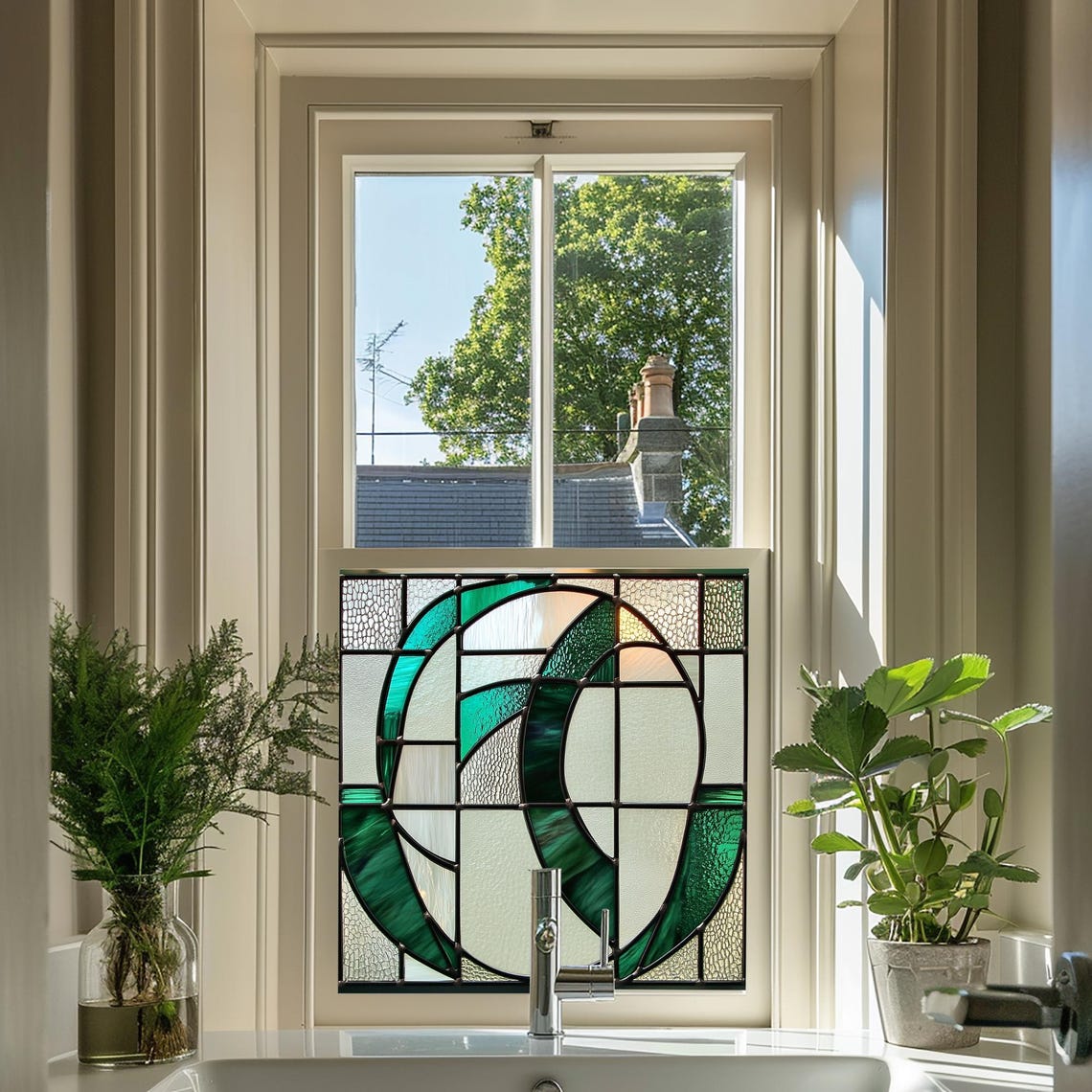 Green Art Deco Window Film, Privacy Window Film, Window Film, Kitchen ...