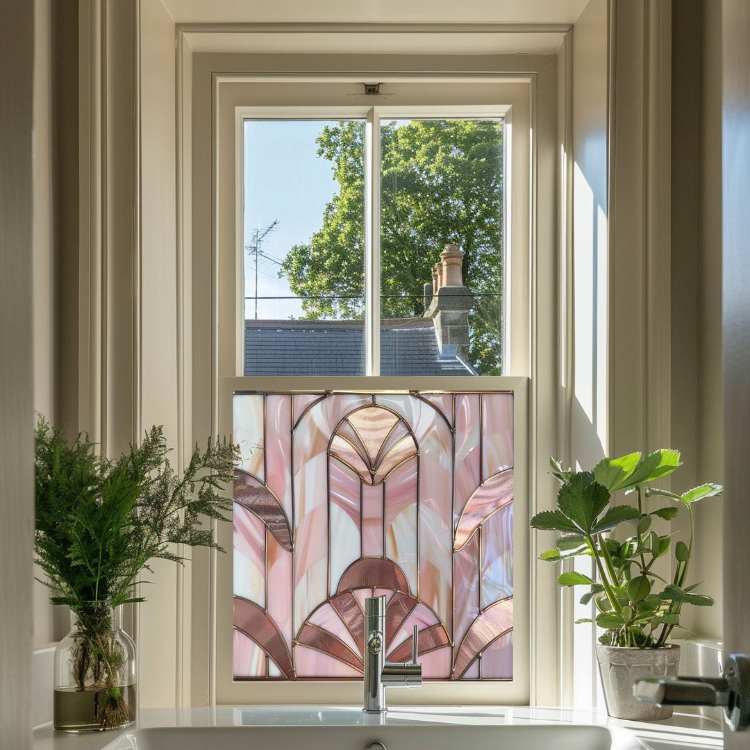 Pink Art Deco Window Film, Privacy Window Film, Kitchen Window Film ...