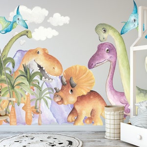 Adesivi murali dinosauri, decalcomanie murali dinosauri, carta da parati dinosauri, stampe murali dinosauri, arte murale dinosauri, adesivi murali dinosauri UK immagine 1