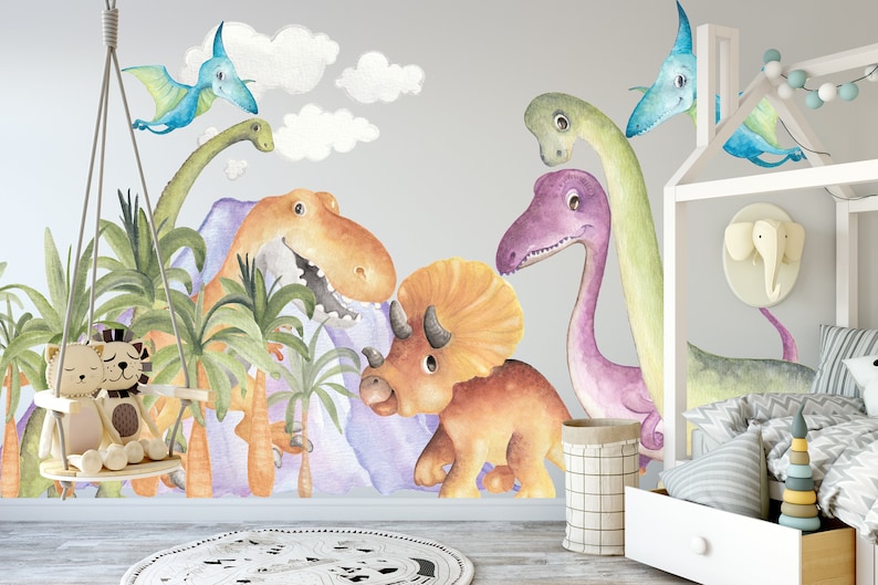 Adesivi murali dinosauri, decalcomanie murali dinosauri, carta da parati dinosauri, stampe murali dinosauri, arte murale dinosauri, adesivi murali dinosauri UK immagine 1