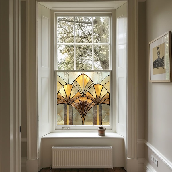 Folia okienna zapewniająca prywatność w stylu art déco, geometryczny styl witrażu
