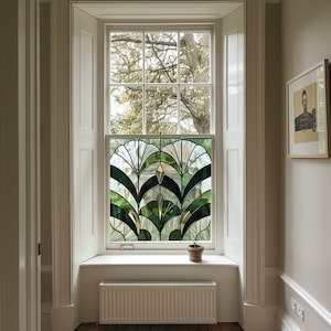 Green Art Deco Window Film, Privacy Window Film, Decorative Window Film, Patterned Window Film, Coloured Window Film, Stained Glass