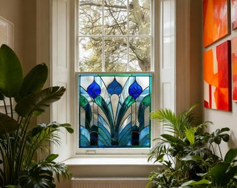 Art Deco Privacy Window Film, Stained Glass Style, Custom Size