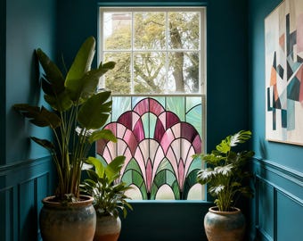 Art Deco Privacy Window Film, Geometric Stained Glass Style