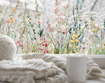 Floral Privacy Window Film, Static Cling Window Vinyl