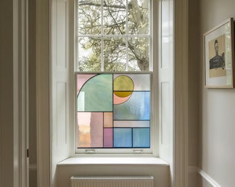 Art Deco Privacy Window Film: Geometric Stained Glass Style