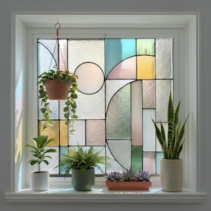 Grüner Art Deco Sichtschutz-Fensterfilm, Glasmalerei-Stil