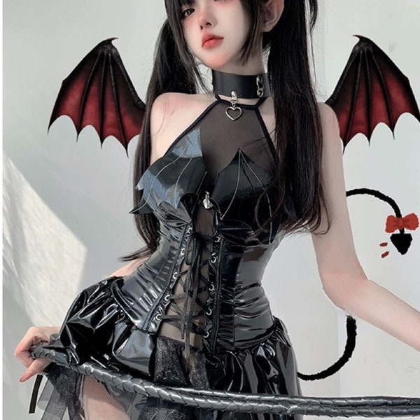 Dark Witch Hollow Sleeveless Costumes Demon Game Dress Bandage Sexy Lingerie Uniform Halloween Costumes For Women