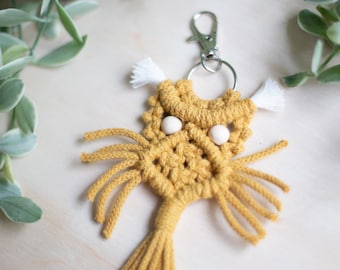 Porte-clé, bijou de sac en forme de hibou, macramé, Idée cadeau anniversaire, Cadeau femme, Cadeau Noël