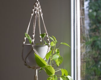 Suspension pour plantes macramé, coton 100% recyclé, Porte plante intérieur, Déco bohème