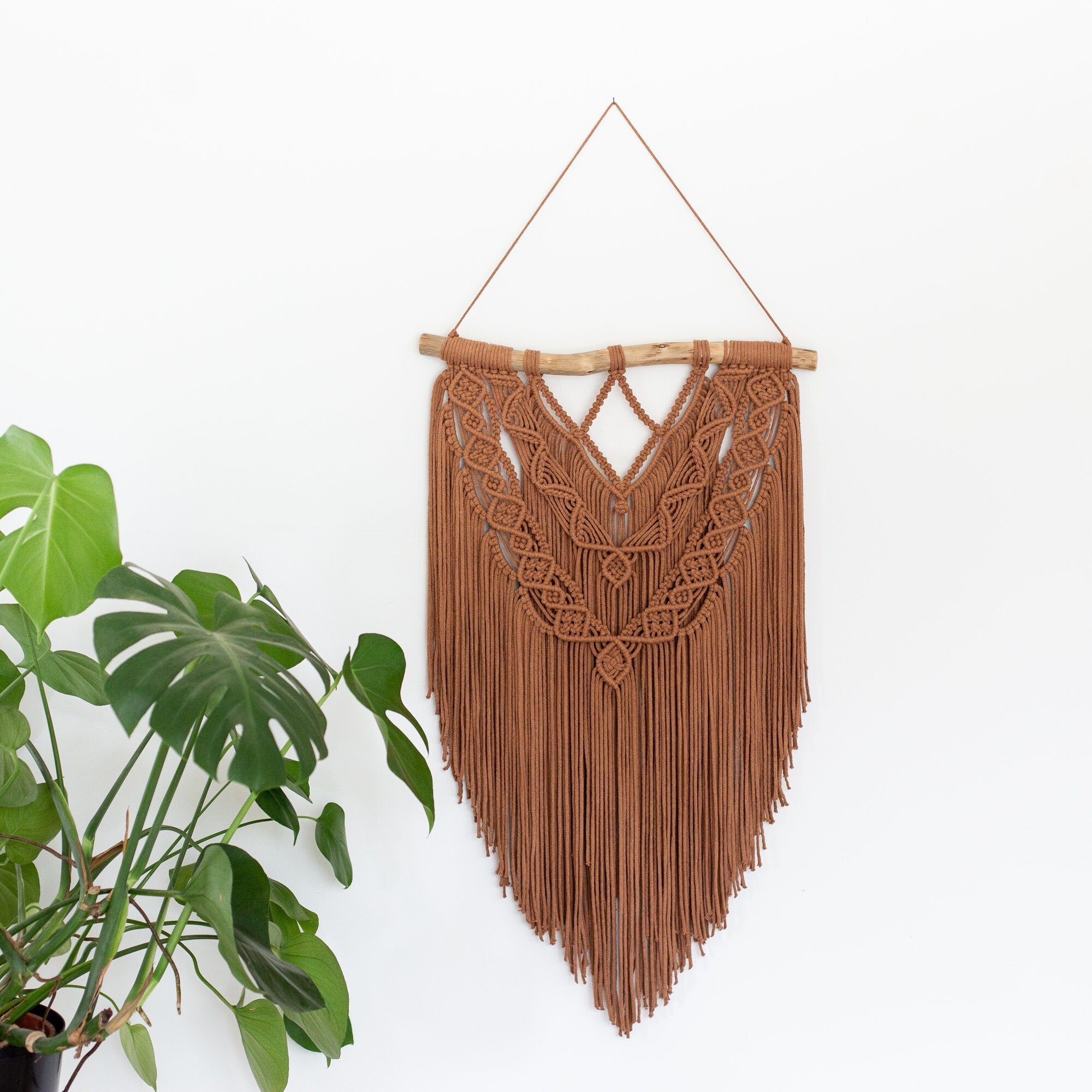 Tenture Murale Marron Caramel - Décoration Macramé Bohème Tenture d'intérieur- Tissage Murale