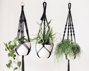 Suspension pour plante noir en macramé