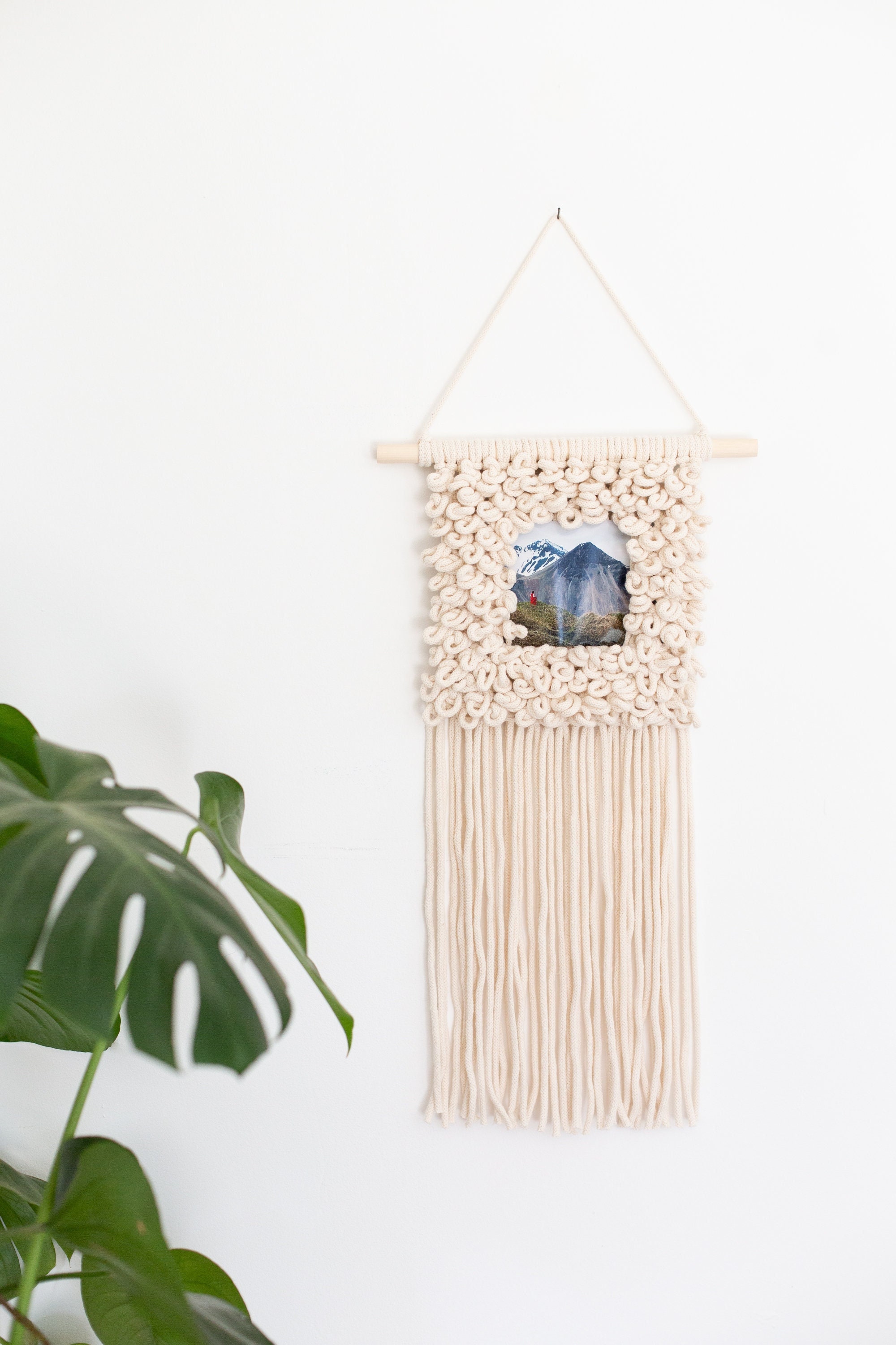 Cadre Photo en Macramé - Décoration Murale Tableau Mémo d'intérieur Déco Bohème Coton Recyclé et Oek