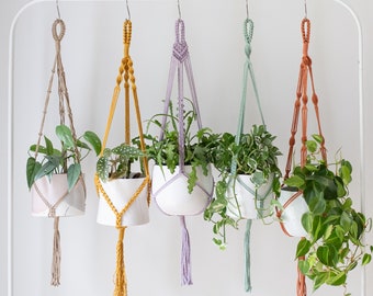 Suspension plante en macramé coton 100% recyclé pour pot max. 15cm - Porte plante - Jaune, vert, terracotta, bleu, naturel, sable