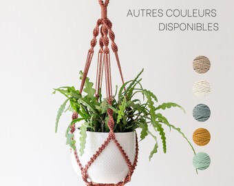 Suspension plante macramé pour pot avec un diamètre entre 15cm et 17cm, coton 100% recyclé, Porte plante intérieur, Déco bohème