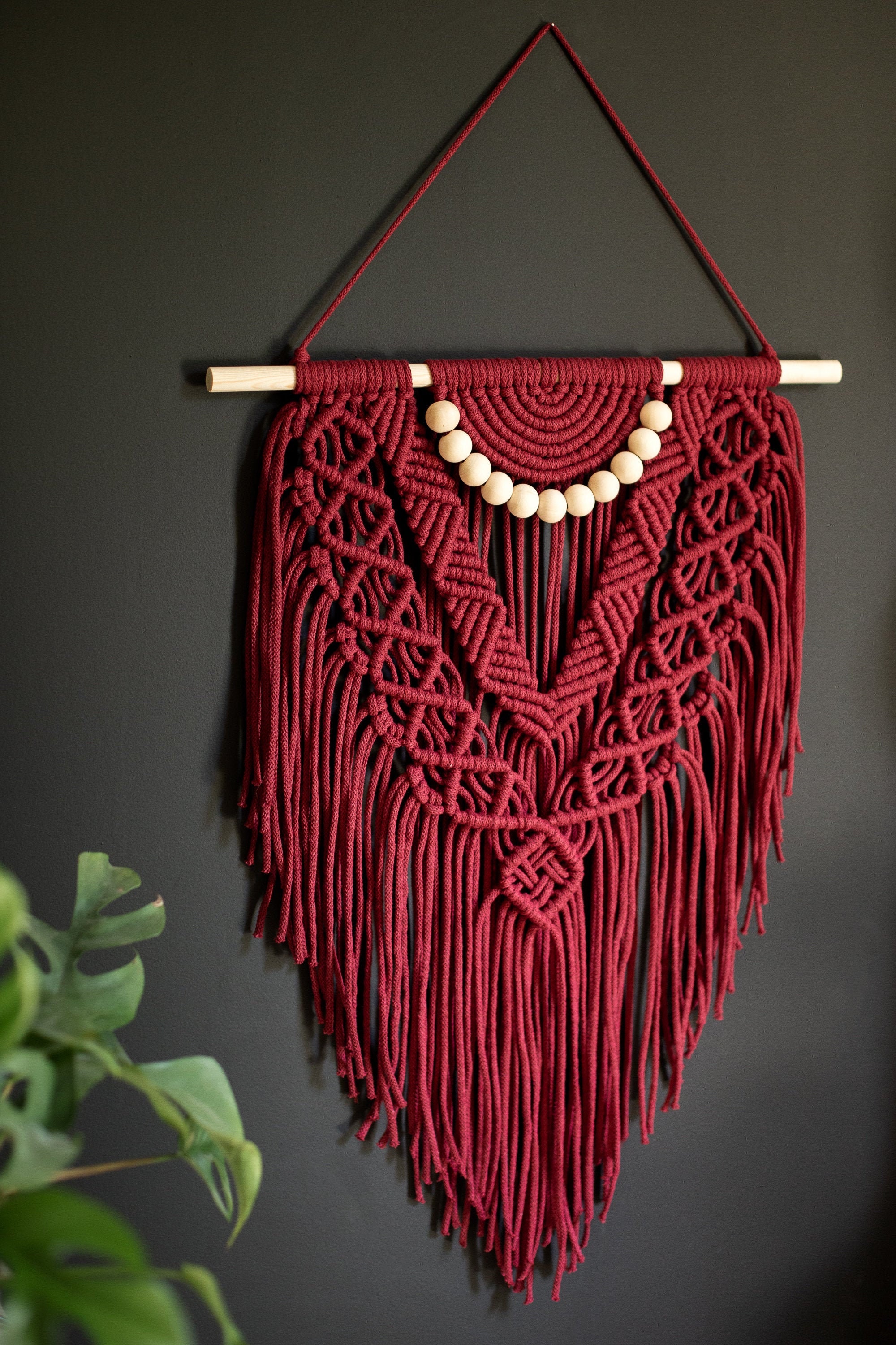 Déco Murale Bordeaux en Macramé - Décoration Bohème Tenture Murale Macramé d'intérieur Tissage Macra