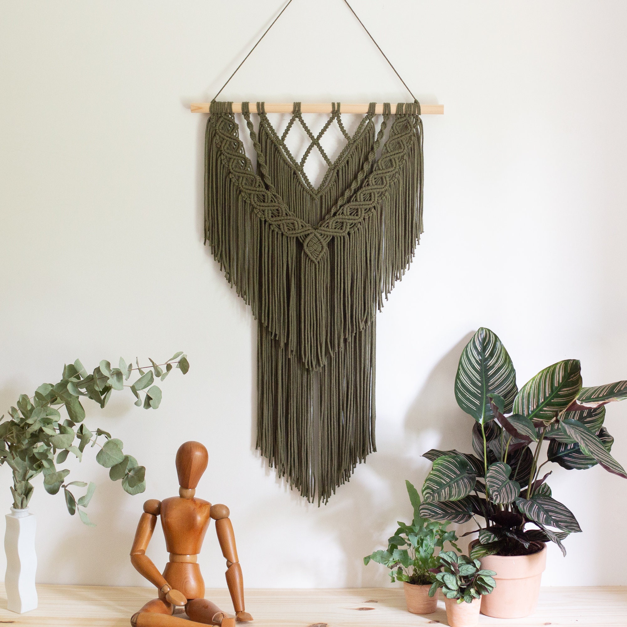 Macramé Mural Vert - Décoration Bohème Déco Murale Macramé d'intérieur Tenture Tissage Murale