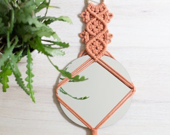 Miroir en macramé, couleur terracotta, décoration murale bohème