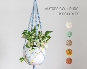 Suspension pour plante en macramé, bleu, autres couleurs disponibles. Décoration bohème pour les amoureux de la nature