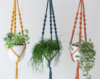 Plant Hanger made of 100% recycled cotton, Ecofriendly Home Decor, Macramé Plant Suspension, Yellow, Laurel, Terracotta, Blue or Beige