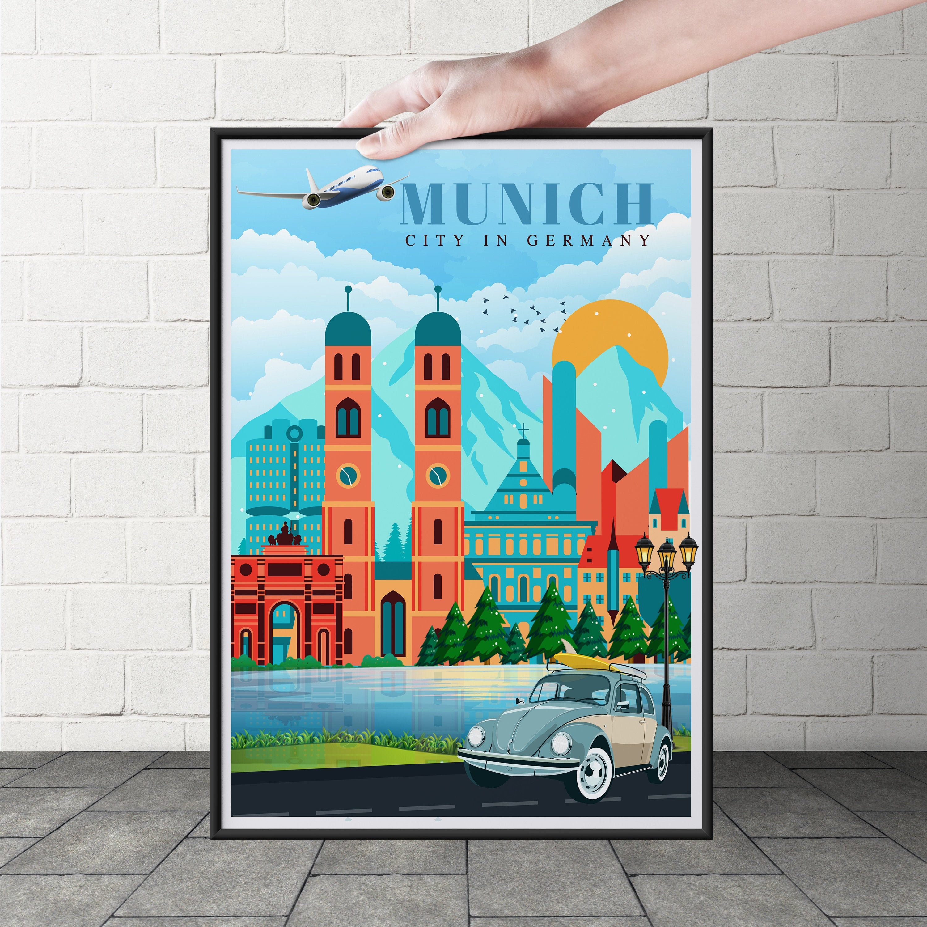 Vintage style modern Munich travel poster print wall art Etsy