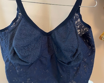 Soras Navy Lace Bullet Bra Bustier Made in Spain 1950s Size 38 DD