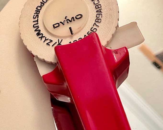 Vintage 1970s Dymo Labeler Red w White Dial and Red tape included Space Age 70s Office Supplies