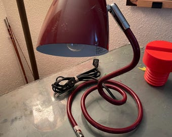 Mid Century Burgundy Snake Lamp Desk Lamp Atomic Space Age Dorm Lamp