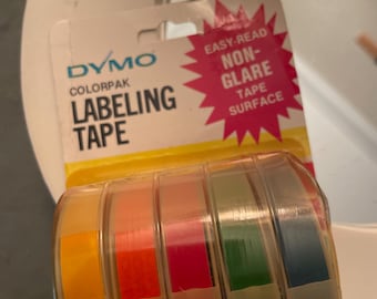 Vintage 1980s Dymo Colorpak Labeling Tape NIP Rainbow Tape 5 3/8 x 4" rolls Red, Orange, Yellow, Green, Blue Space Age 80s Office Supplies
