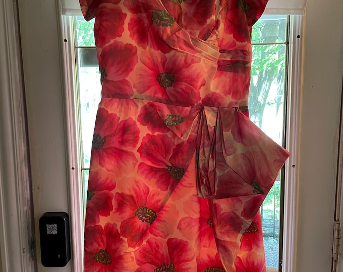 1960s Wiggle Dress Pink Painterly Floral Pattern Sz 14 Vintage Ferman O'Grady