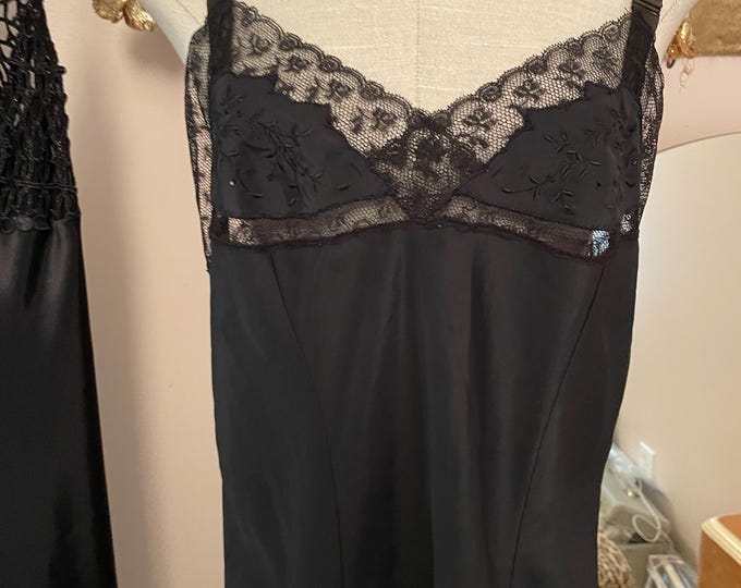 Vintage Barbizon 1950s Black Full Slip Lace Bodice  Remarque Crepe Size 14 Miss