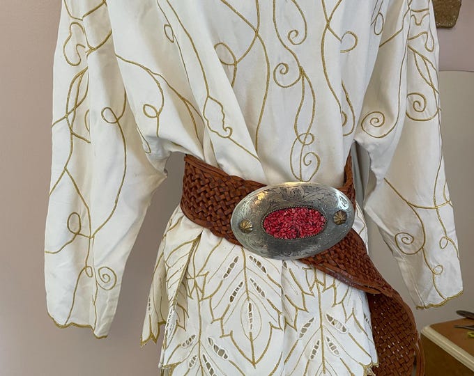 VTG Marcia & Me Co. Shirt Midi Skirt Set Womens M Ivory/Gold Boho