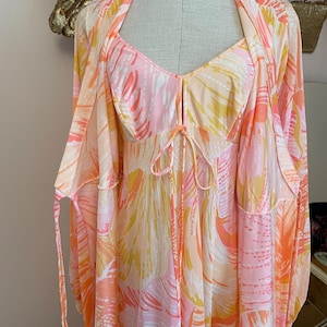 60s Psychedelic Peignoir Set: Olga Freedom Front Nylon Nightgown Robe, Size S