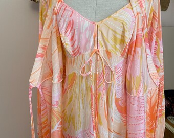 60s Psychedelic Peignoir Set: Olga Freedom Front Nylon Nightgown Robe, Size S
