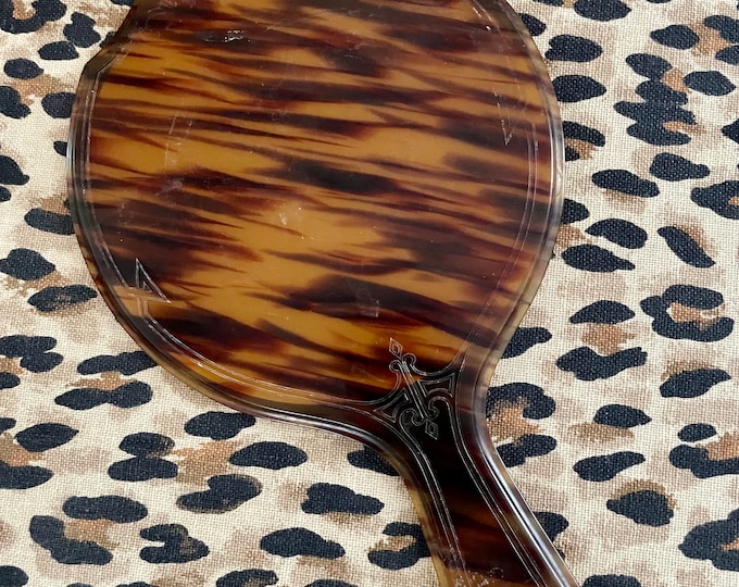 Vintage Faux Tortoiseshell Hand Mirror Art Nouveau Design