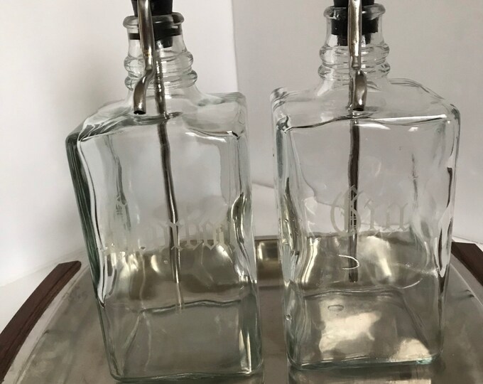 MCM Liquor Decanters With Pump Top Set of Two Bourbon and Gin Etsy