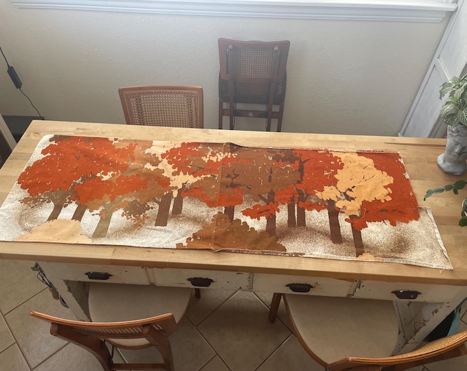 Finlayson Wall hanging Autumn Trees Vintage Printed in Finland 57” Long 20” high Hemmed Unmounted MCM Textiles