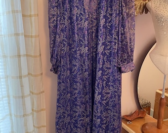 1970s Raksha of Hindip London Silk Hand Printed Dress – Purple Gold Caftan