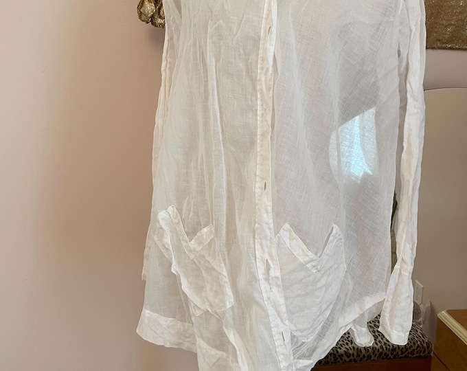 1900s Antique Vintage Edwardian Cotton Linen White Jkt Pockets Sailor Collar M