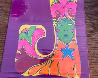 Psychedelic Letter J Decal by Hallmark Cards Kansas City 1970s