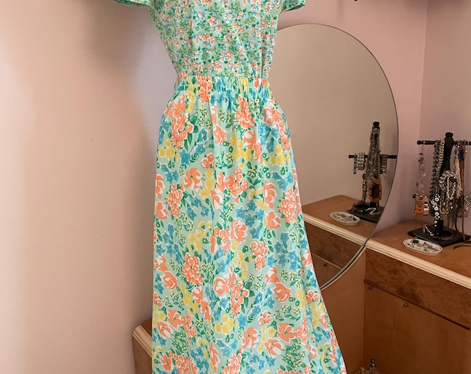 Vintage  1970s James Kenrob Bright Floral 3 Piece Set Size 12 Maxi Skirt, SS Top
