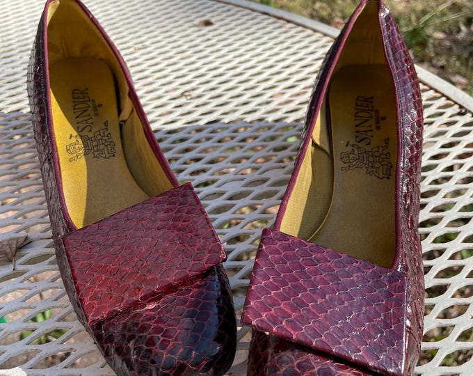 Vtg Snakeskin Sandler of Boston Low-Heel Pumps Sz 7.5 Cherry Cola Dark Academic