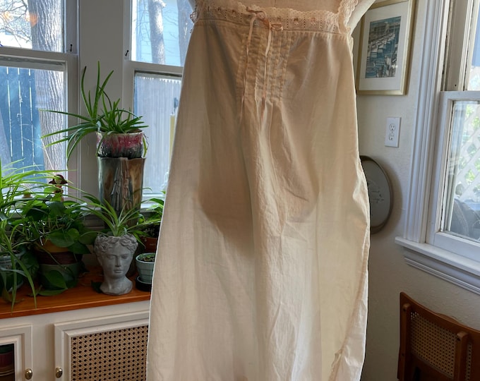 Edwardian Cotton Chemise Teddy: Crochet Lace, Scallop Hem, Ribbon Insert Lingerie