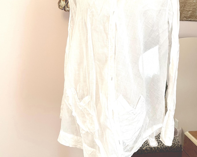 1900s Antique Vintage Edwardian Cotton Linen White Jkt Pockets Sailor Collar M