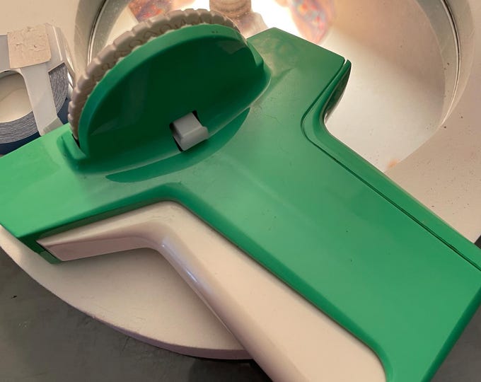 Vintage 1970s Dymo Labeler Spring Green w White Dial and Blue tape included Space Age 70s Office Supplies